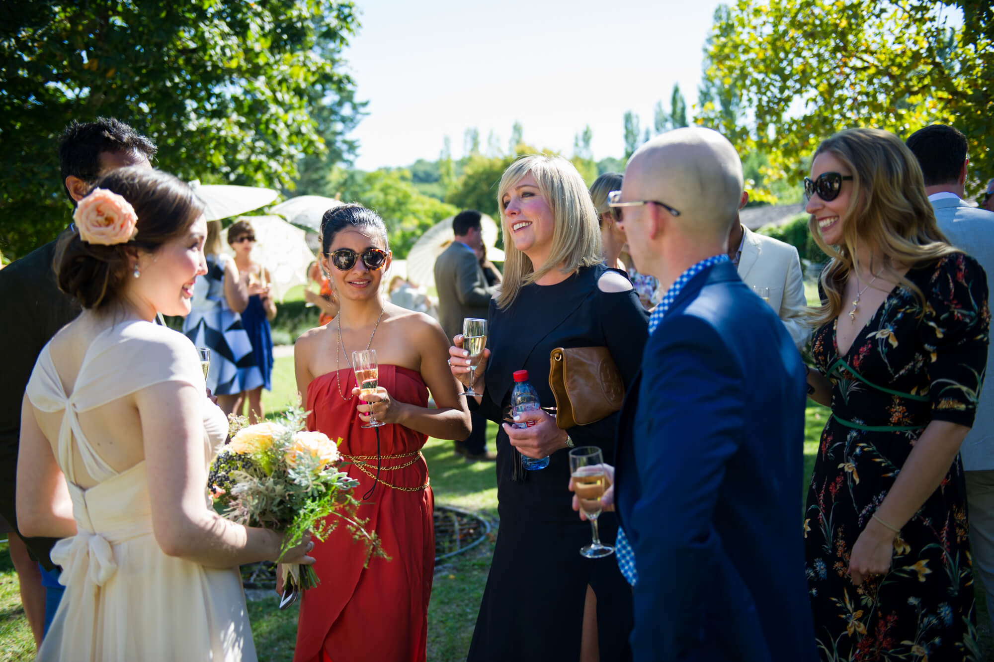 guests greet the bride during the drinks reception at chateau rigaud by especially amy wedding photography