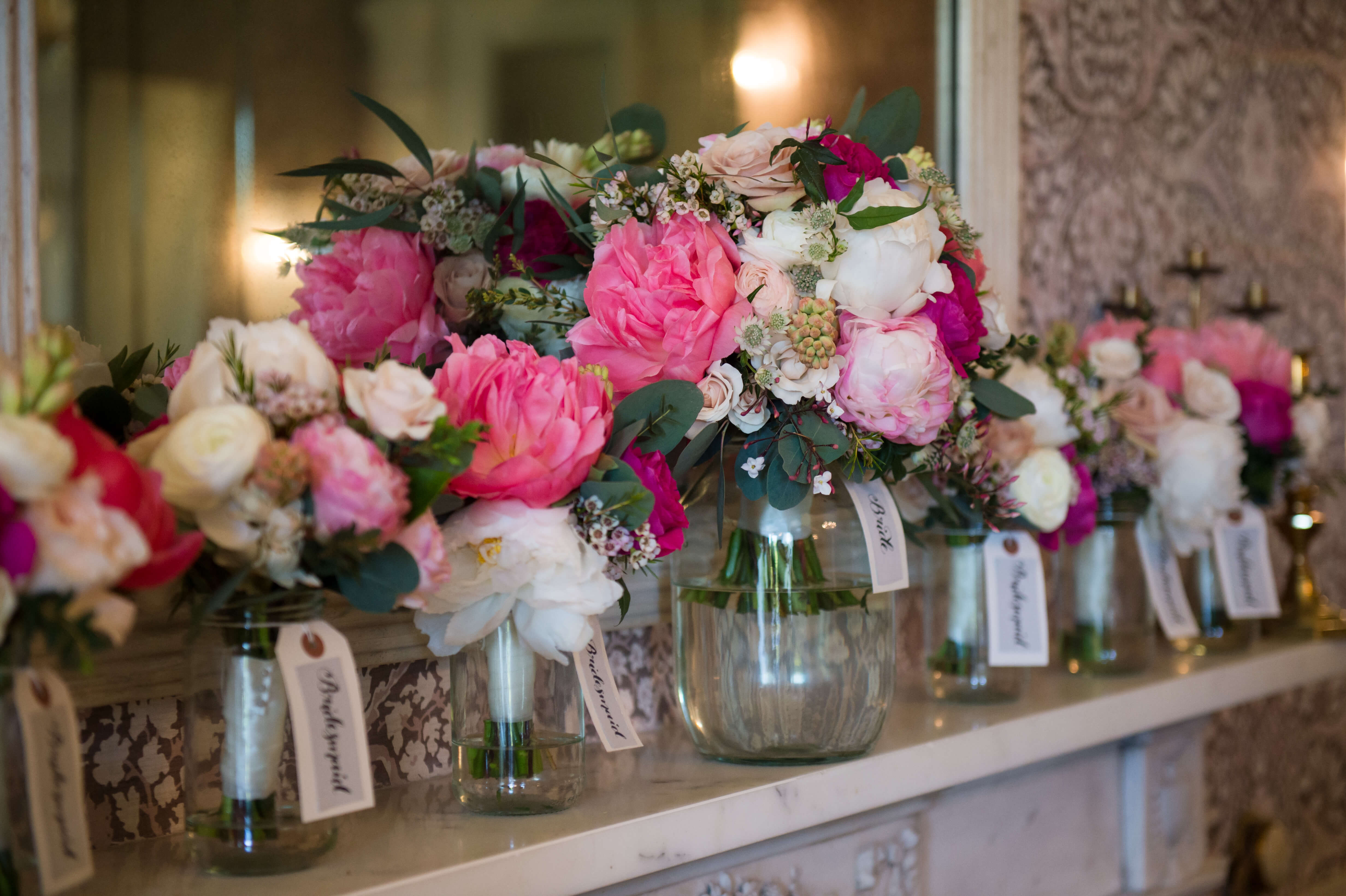 pink peonies and roses bridal bouquet at babington house
