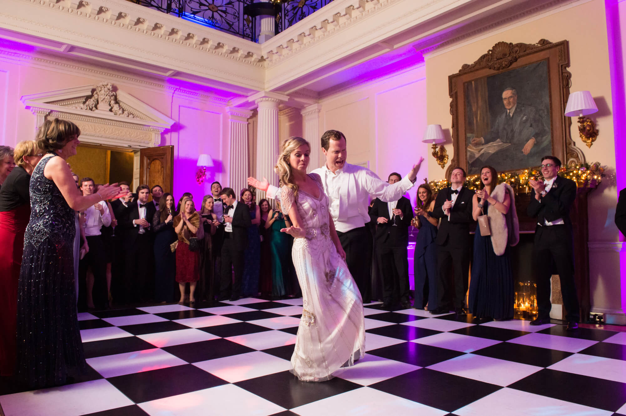 The bride and groom's first dance in the hall at Hedsor House