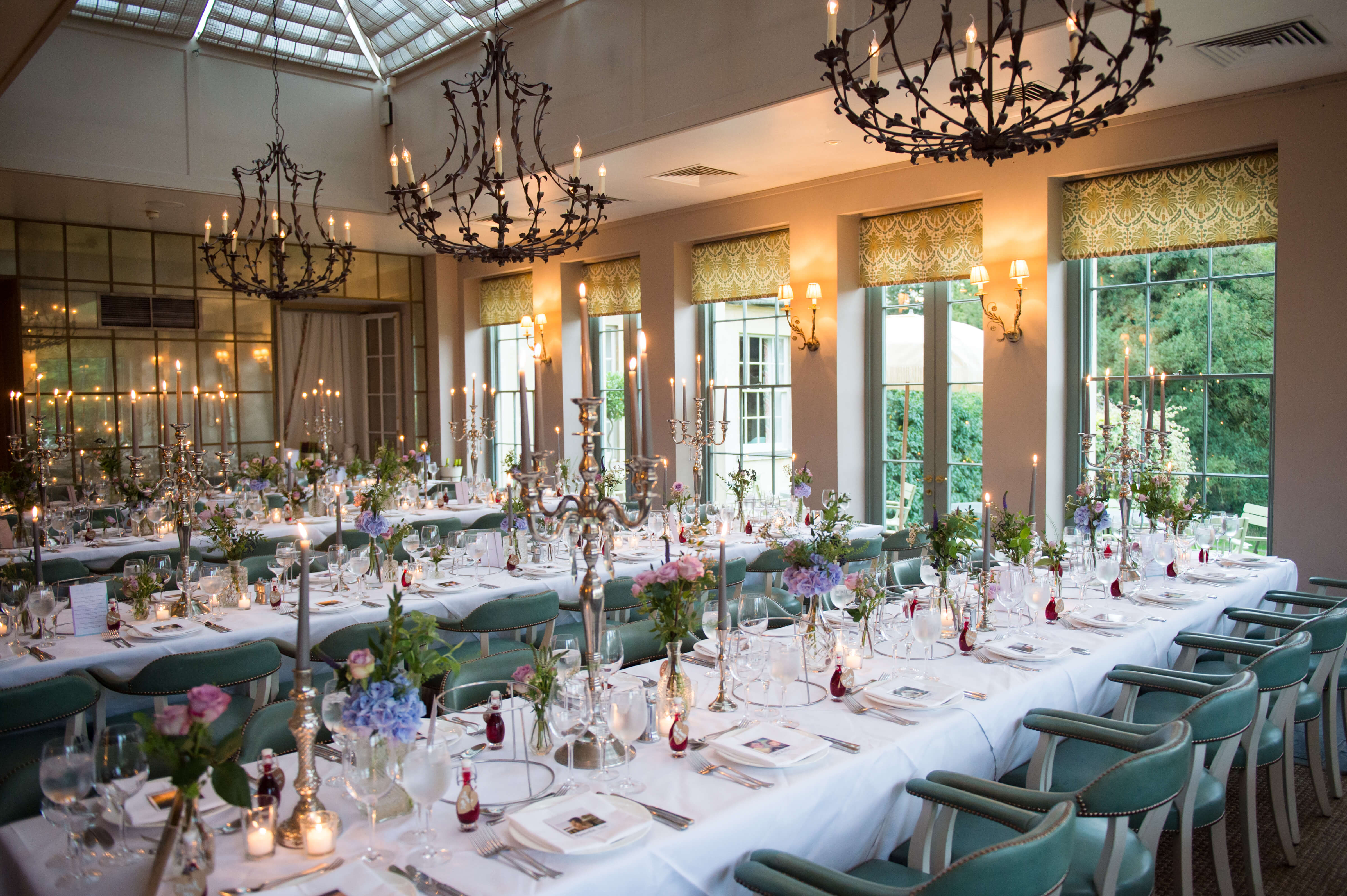 dining room ready for a wedding breakfast at babington house in somerset photographed by especially amy