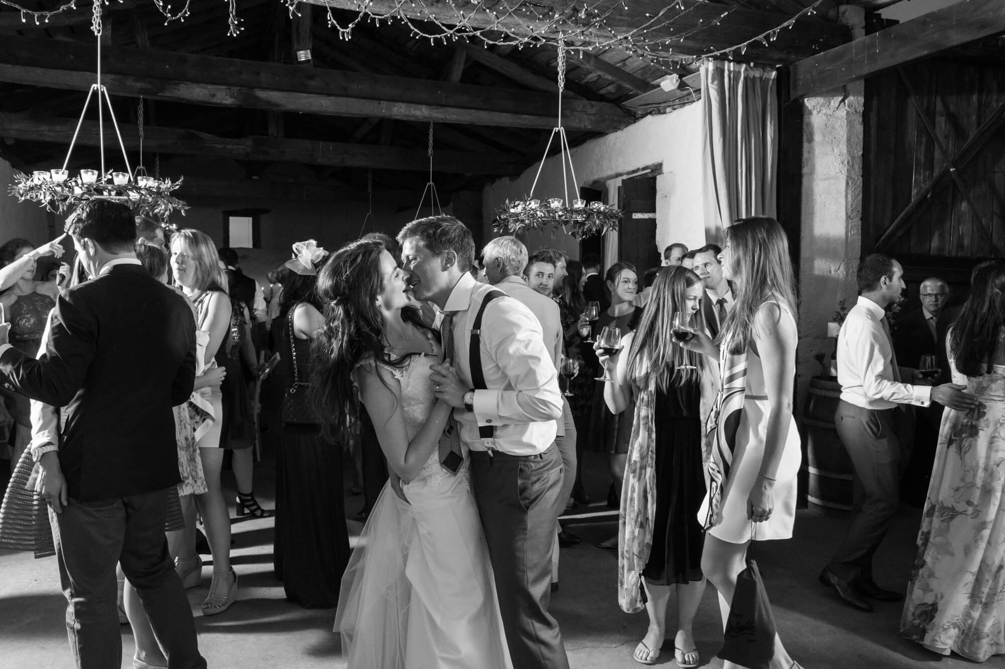 bride and groom dancing with their guests at chateau rigaud