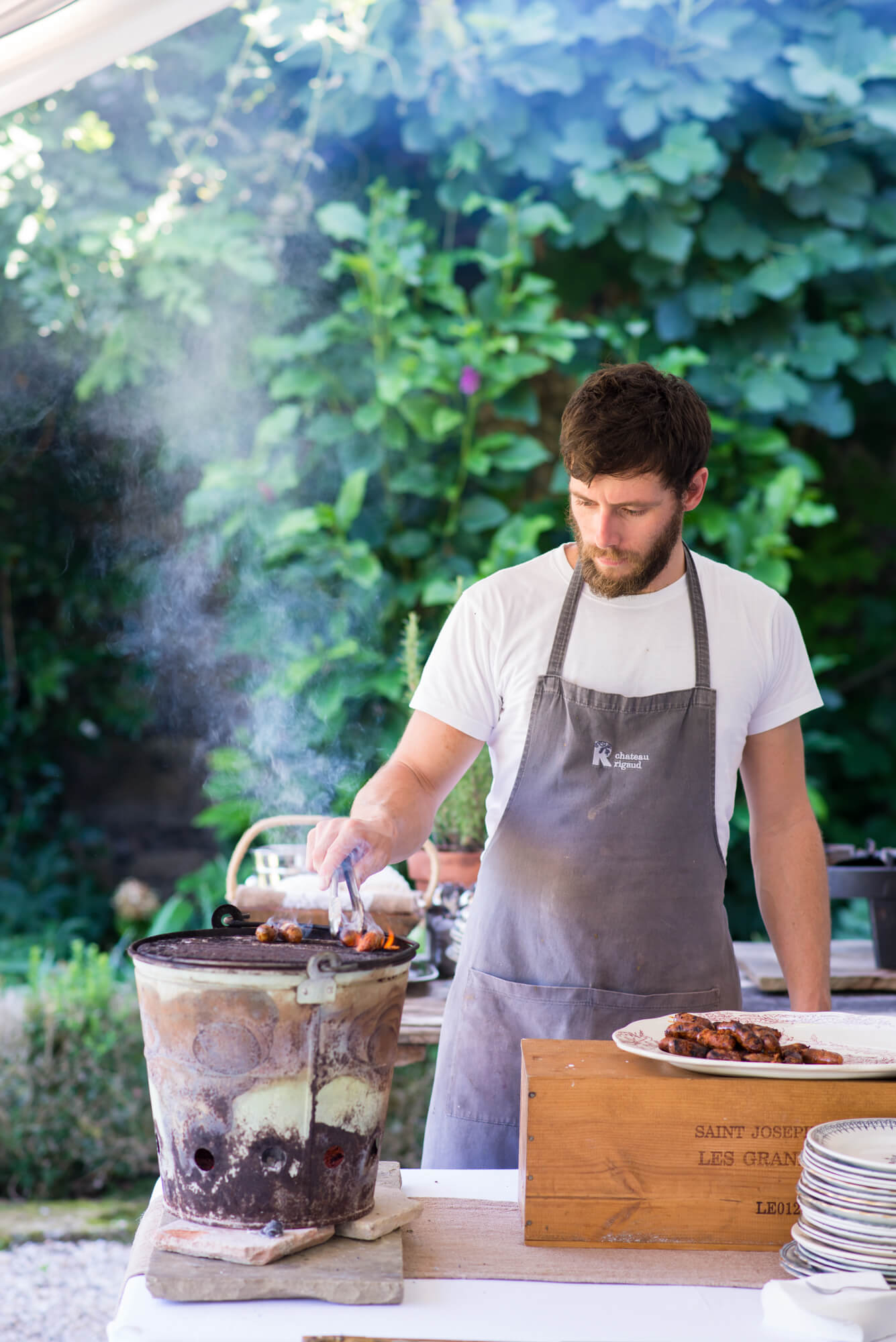 canapes being cooked on the terrace at chateau rigaud