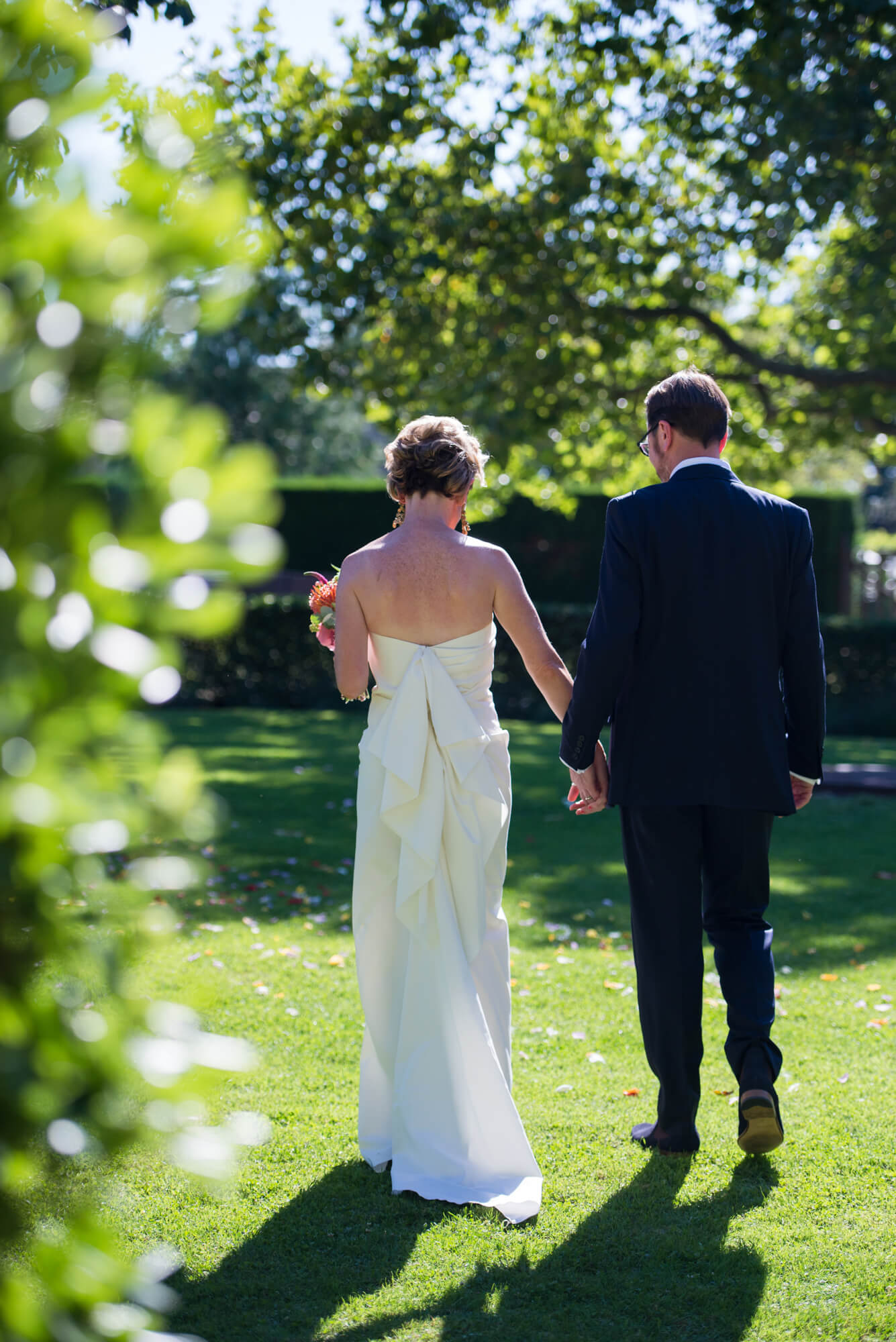 A newly married couple having their wedding photography at Chateau Rigaud in France