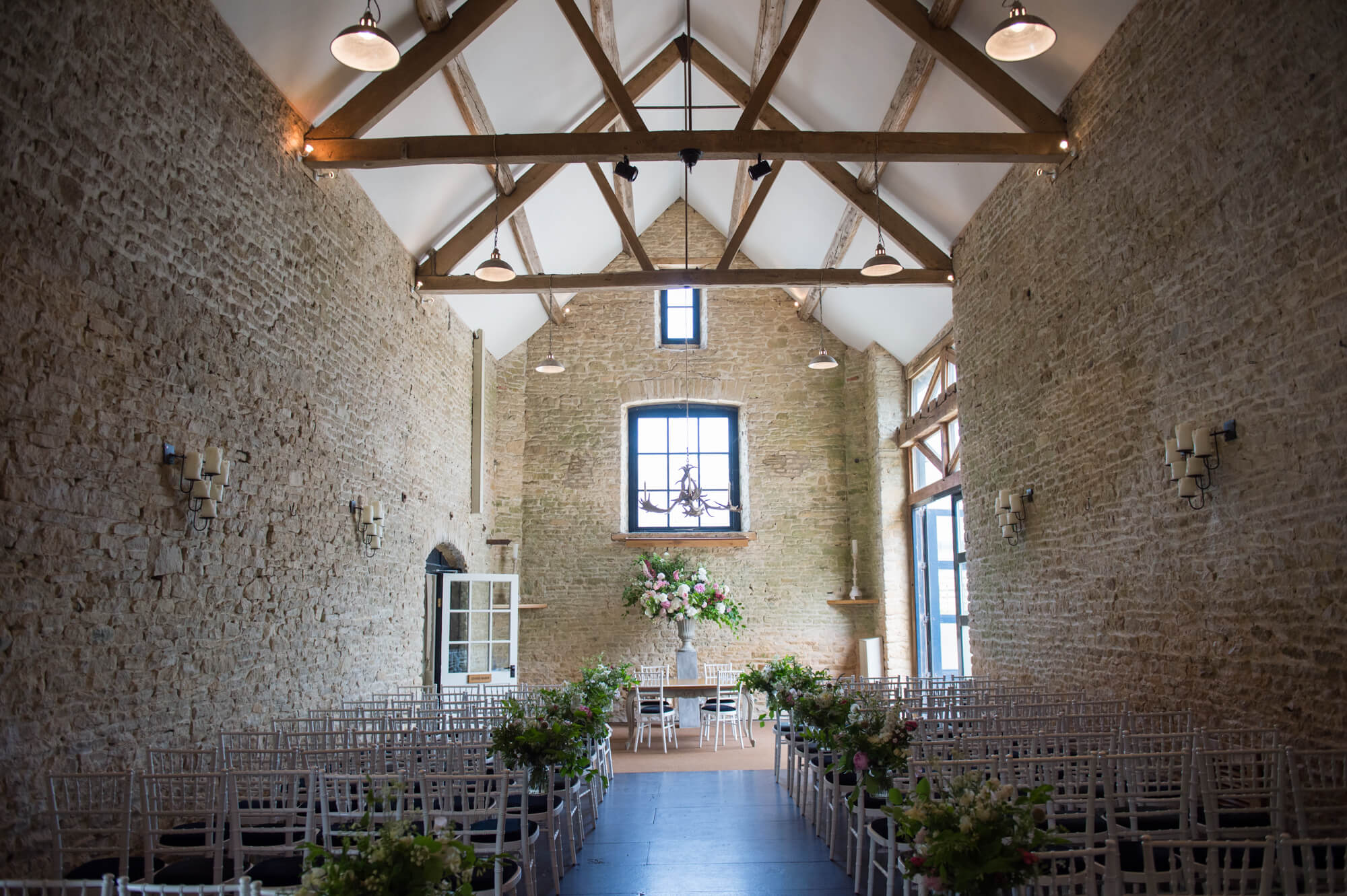 The barn at Merriscourt ready for a wedding 