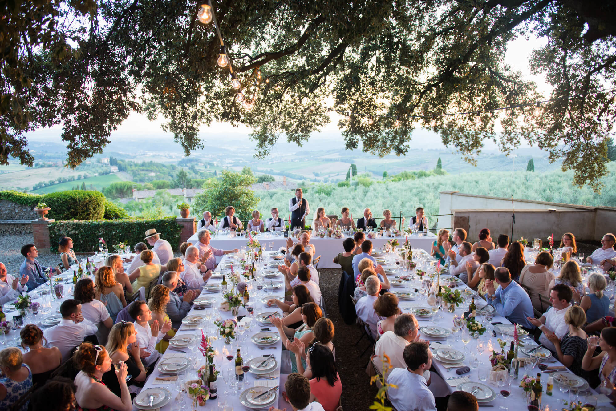 sunset wedding breakfast speeches in tuscany italy fattoria di cinciano